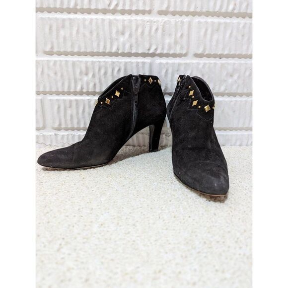 Stuart Weitzman Women's Black & Gold Zip-Up Suede Ankle Bootie Size 8 - Picture 8 of 8